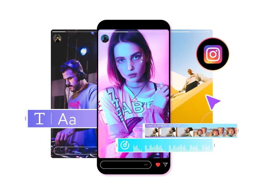 Multiple Instagram Reels in vertical phone mockups showing aesthetic creator content